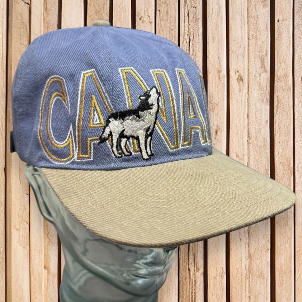 Vintage 1990's Era Harlequin Brand Baseball Cap Embroidered CANADA Howling Wolf